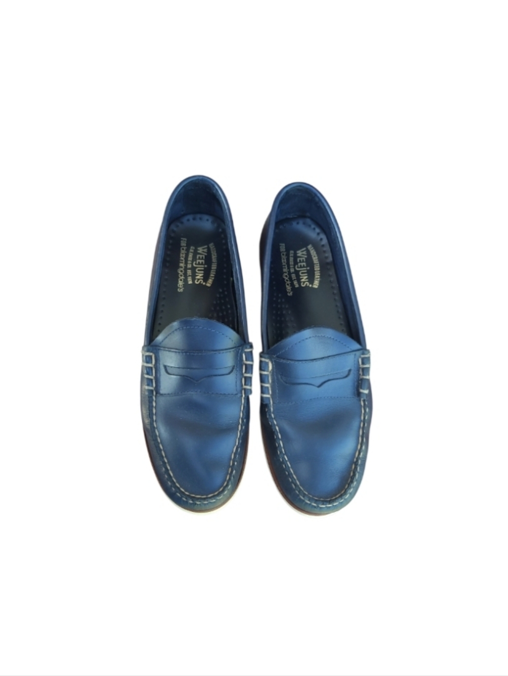 Bass Weejuns Navy Blue Leather Slip On Boat Penny Loafer Casual Shoe Men 10 GH